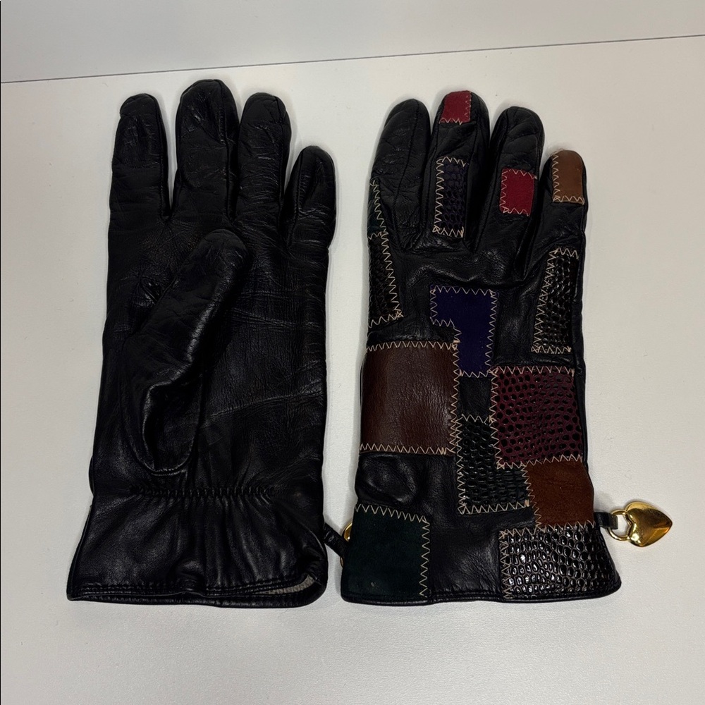 Moschino Multicolor Patchwork Leather Gloves With… - image 2